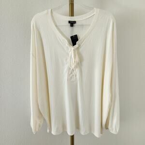 Torrid Texture Jersey Lace Up Drop Shoulder Top Womens Size 4X Cream NWT